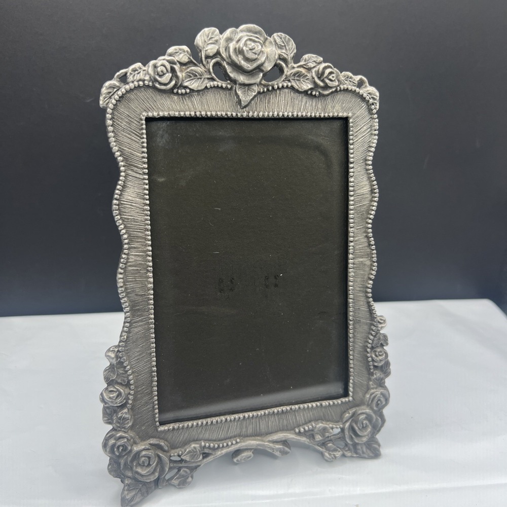 Jennifer Moore Vintage Pewter Picture Frame 3.5x5 Victorian Metal Roses Vine